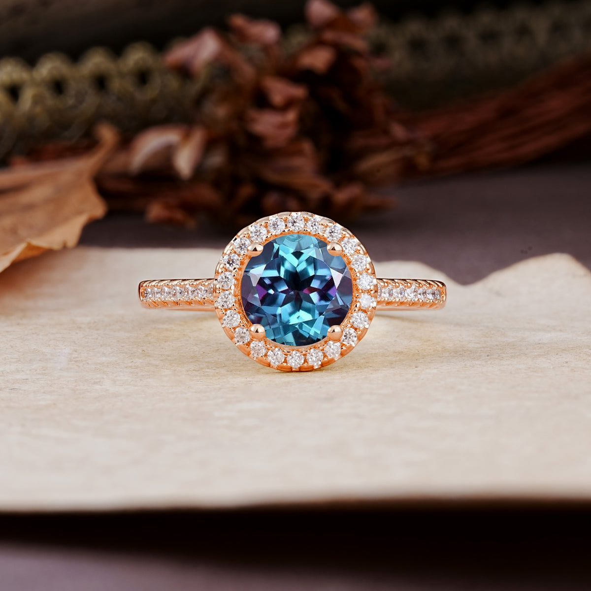 Luxurious, Vintage, and Dazzling 4-Prong Round-Cut Alexandrite Engagement Ring - Additional view
