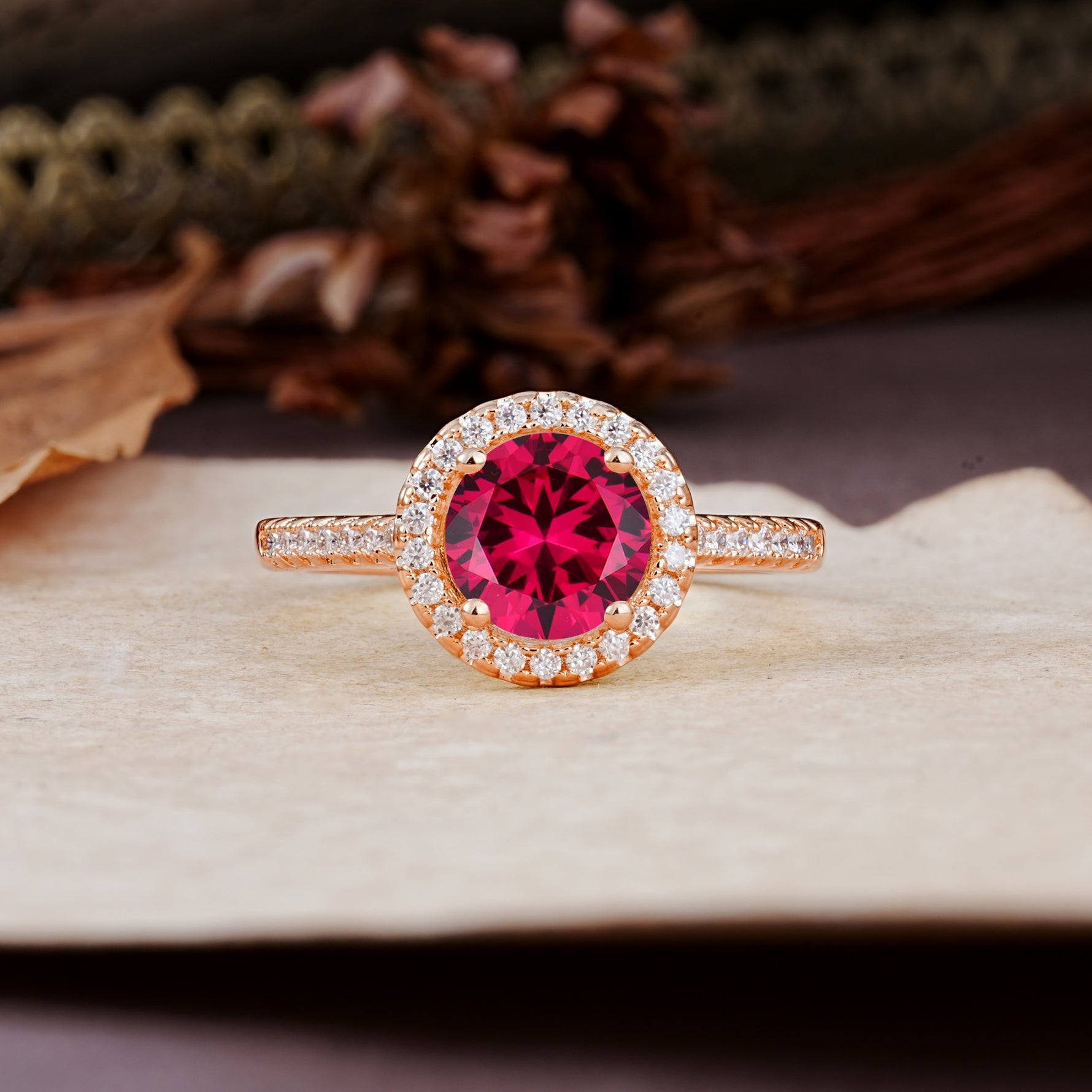 Luxurious, Vintage, and Dazzling 4-Prong Round-Cut Ruby Engagement Ring - Additional view
