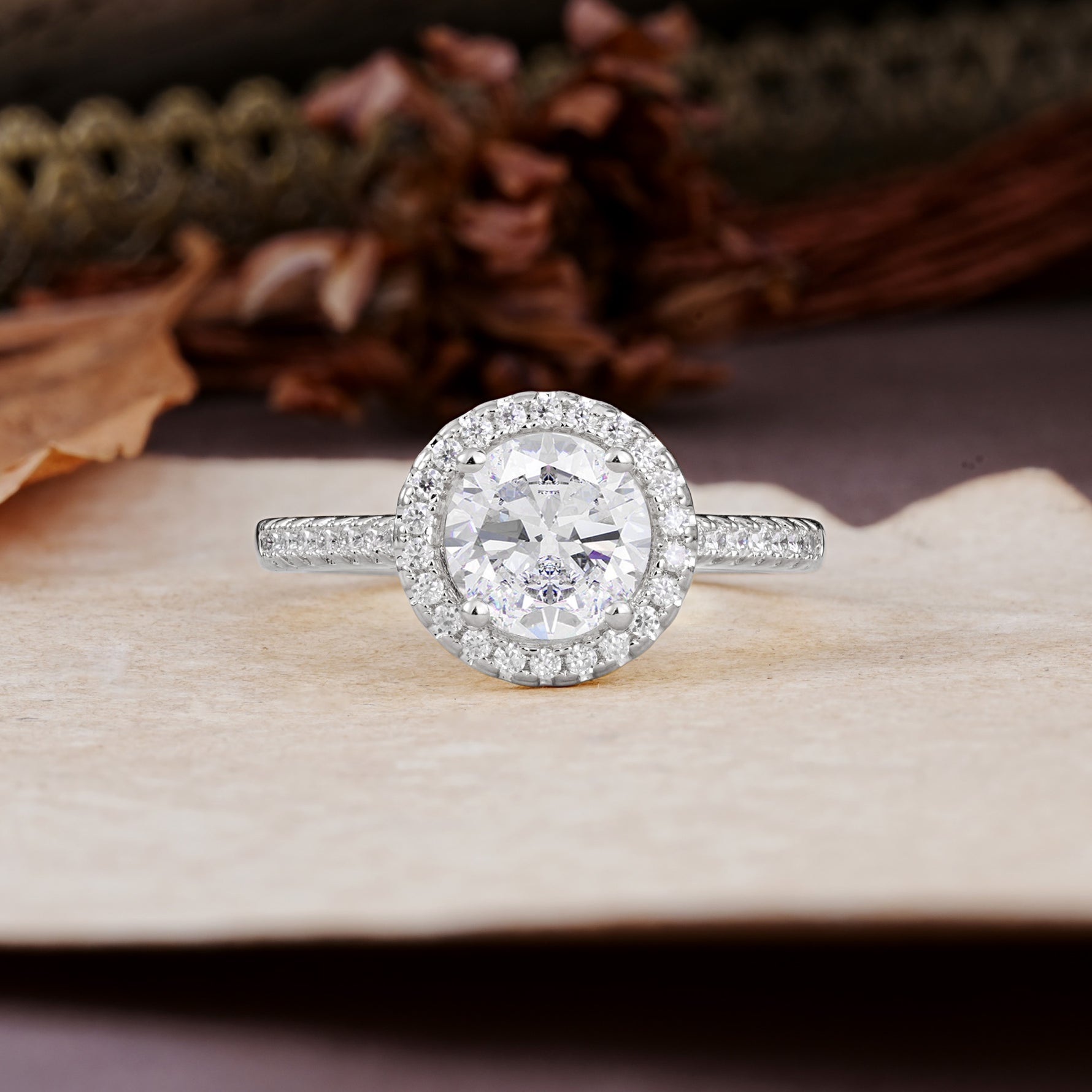 Luxurious, Vintage, and Dazzling 4-Prong Round-Cut Moissanite Engagement Ring - Additional view
