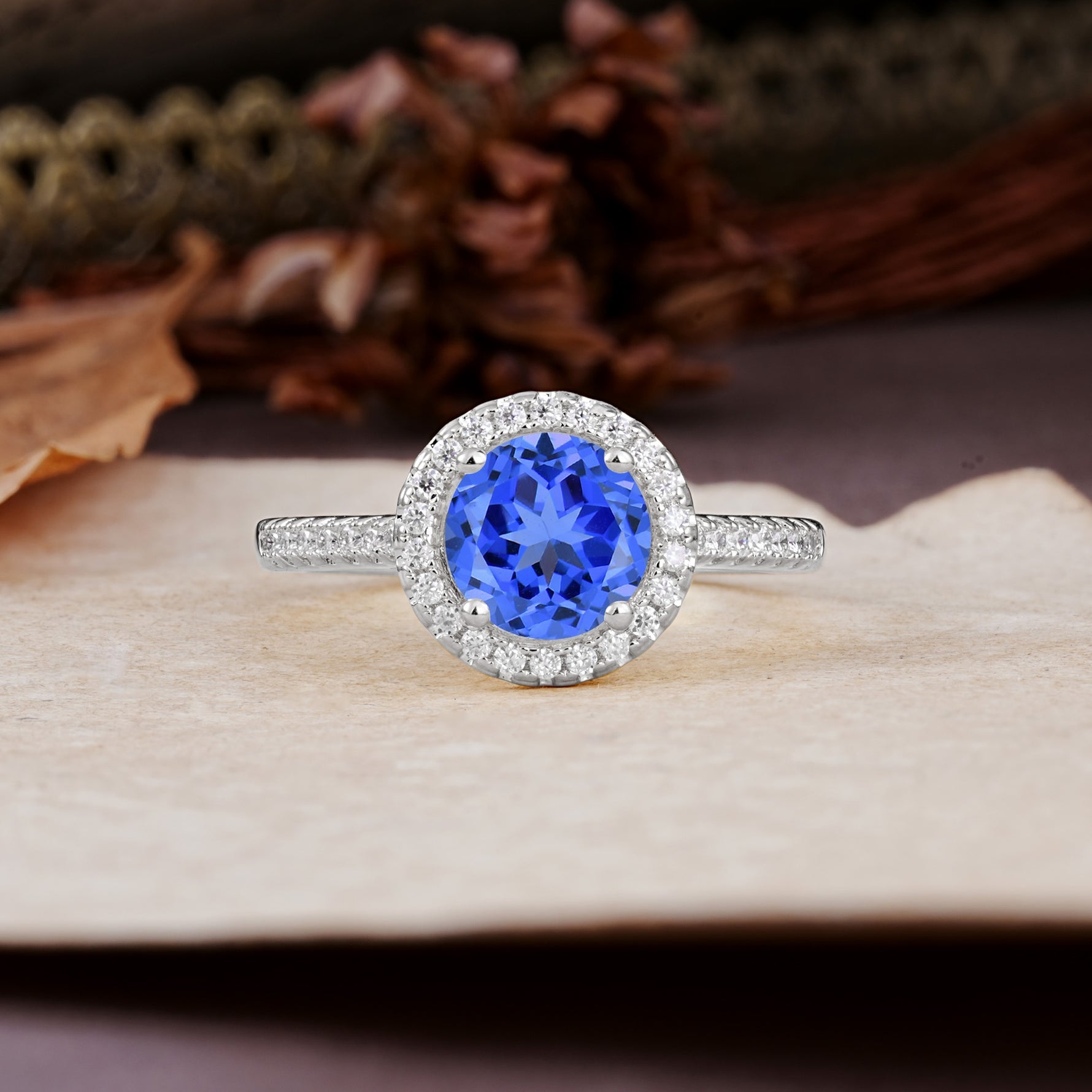 Luxurious, Vintage, and Dazzling 4-Prong Round-Cut Sapphire Engagement Ring - Additional view