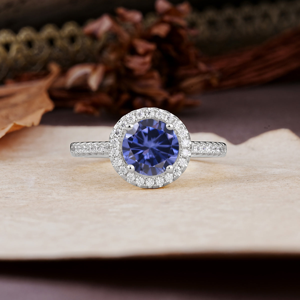 Luxurious, Vintage, and Dazzling 4-Prong Round-Cut Tanzanite Engagement Ring - Additional view