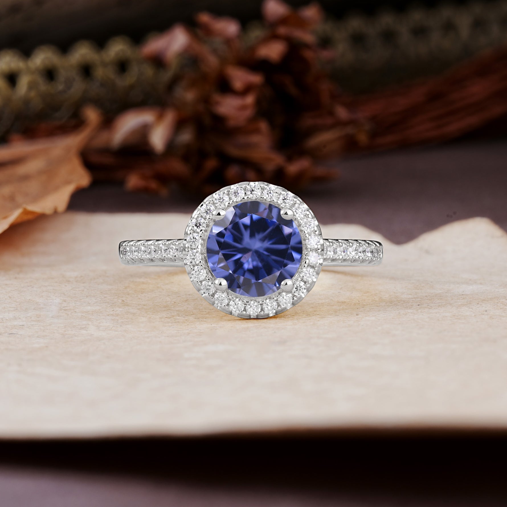 Luxurious, Vintage, and Dazzling 4-Prong Round-Cut Tanzanite Engagement Ring - Additional view