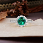Luxurious, Vintage, and Dazzling 4-Prong Round-Cut Emerald Engagement Ring - Additional view