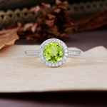 Luxurious, Vintage, and Dazzling 4-Prong Round-Cut Peridot Engagement Ring - Additional view
