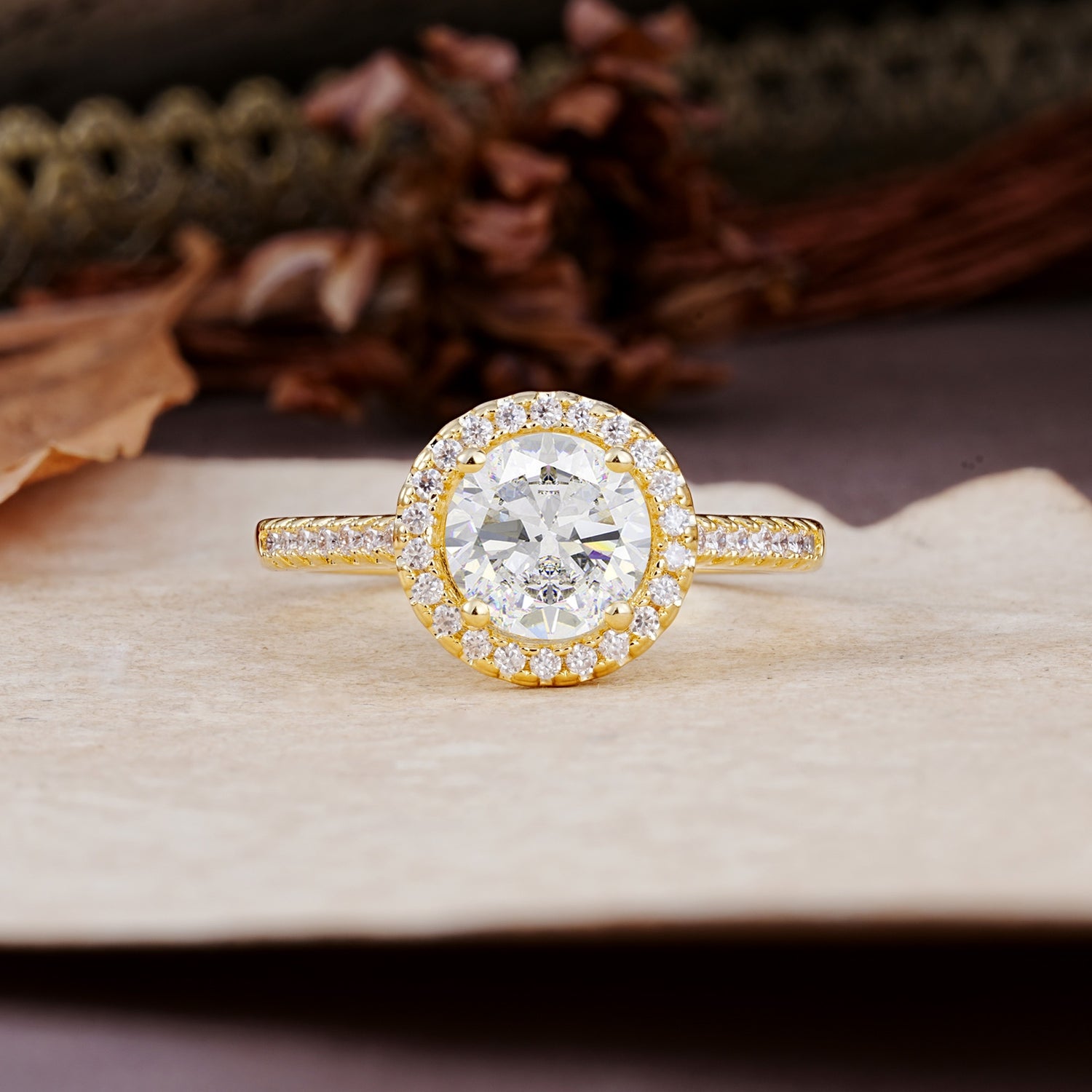 Luxurious, Vintage, and Dazzling 4-Prong Round-Cut Moissanite Engagement Ring - Additional view