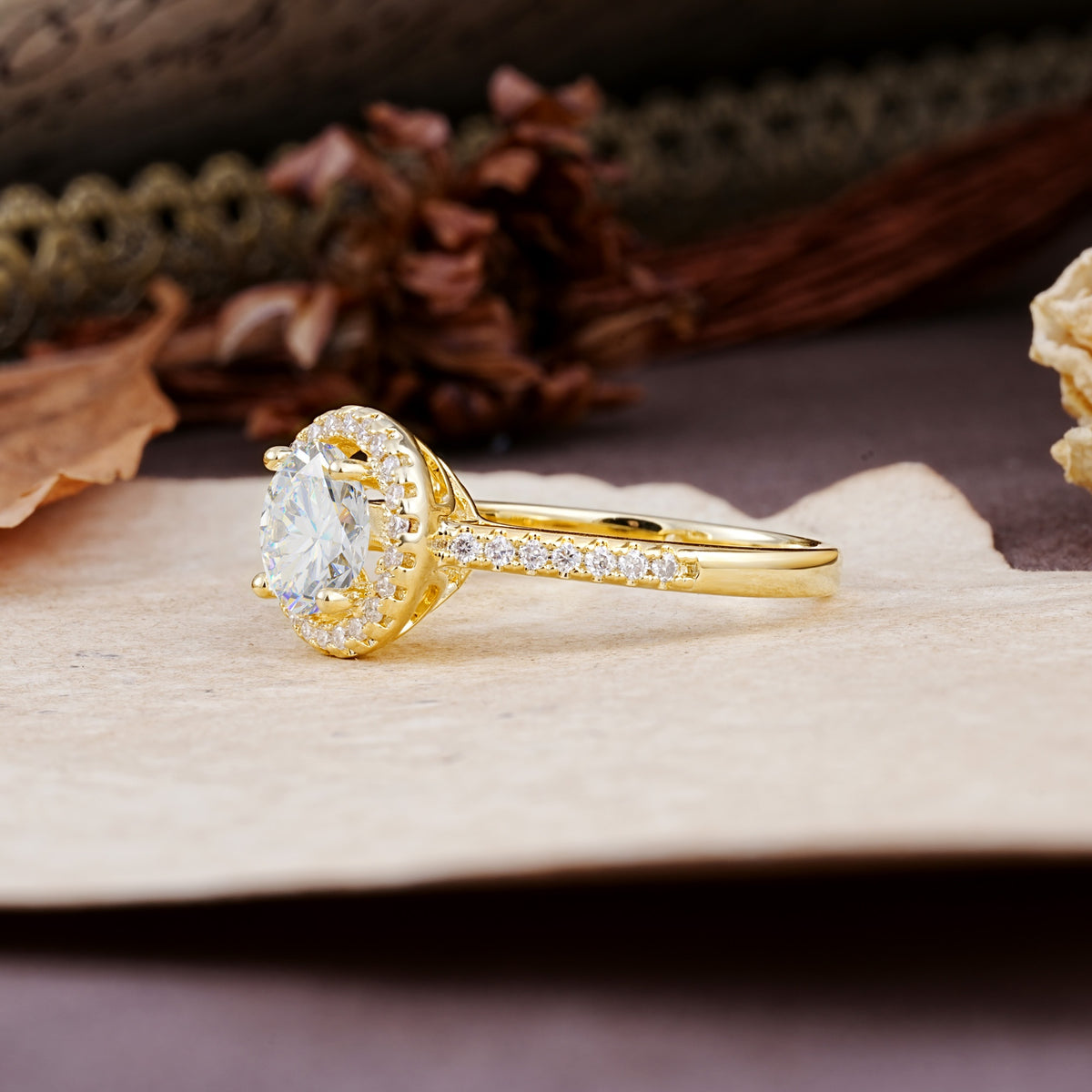 Luxurious, Vintage, and Dazzling 4-Prong Round-Cut Moissanite Engagement Ring - Additional view