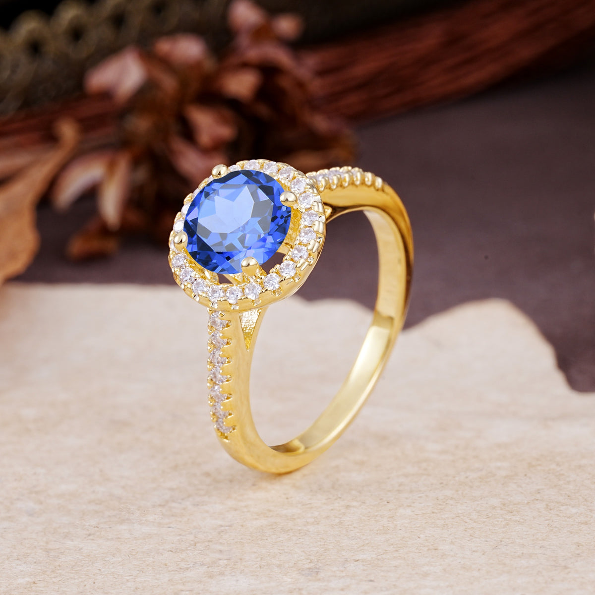 Luxurious, Vintage, and Dazzling 4-Prong Round-Cut Sapphire Engagement Ring - Additional view