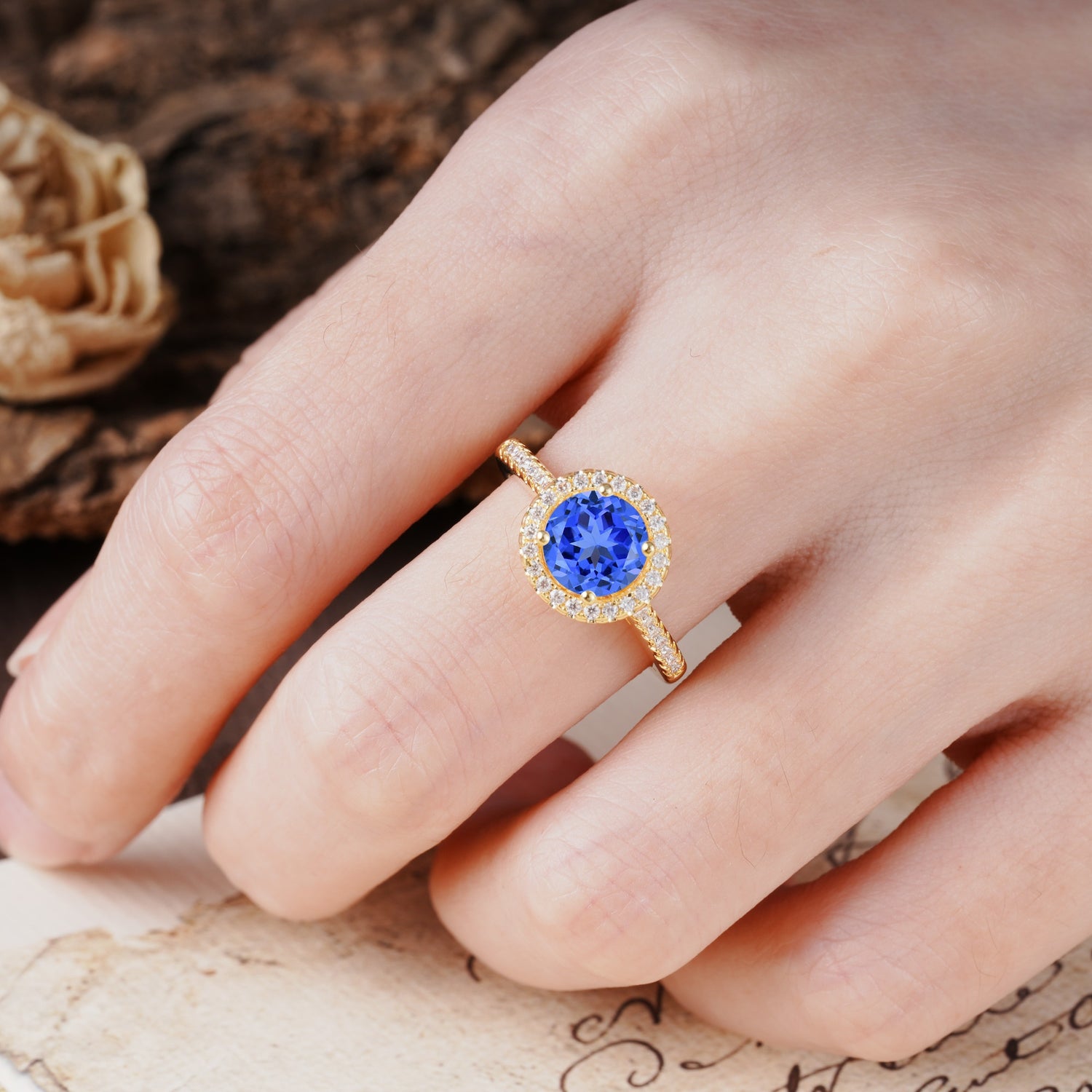 Luxurious, Vintage, and Dazzling 4-Prong Round-Cut Sapphire Engagement Ring - Additional view