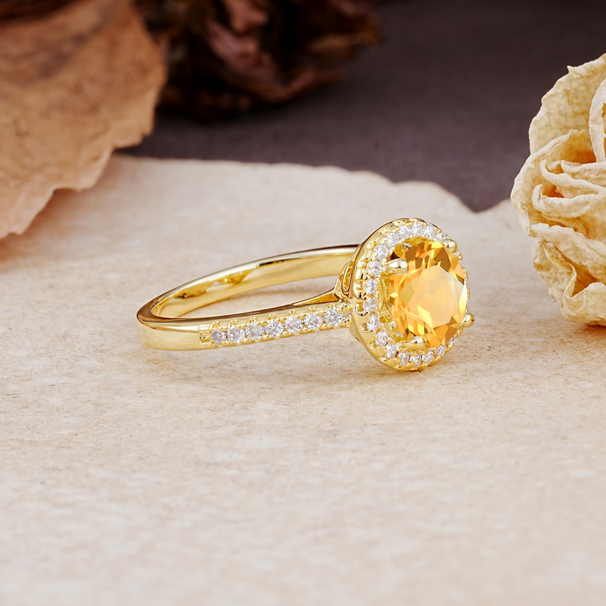 Luxurious, Vintage, and Dazzling 4-Prong Round-Cut Citrine Engagement Ring - Additional view
