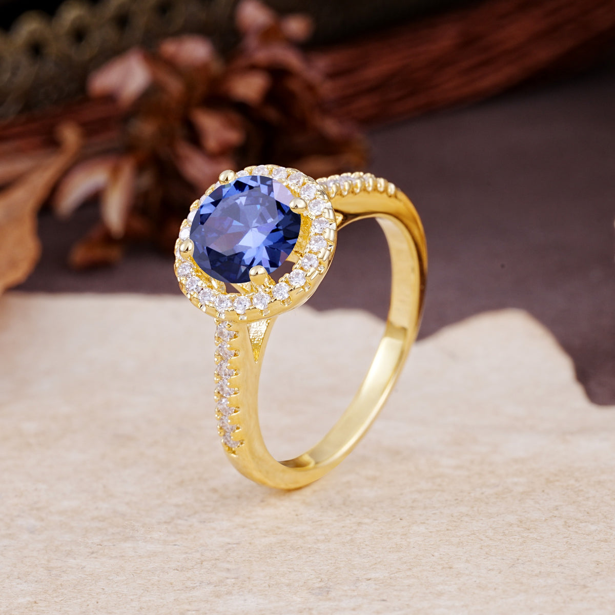 Luxurious, Vintage, and Dazzling 4-Prong Round-Cut Tanzanite Engagement Ring - Additional view