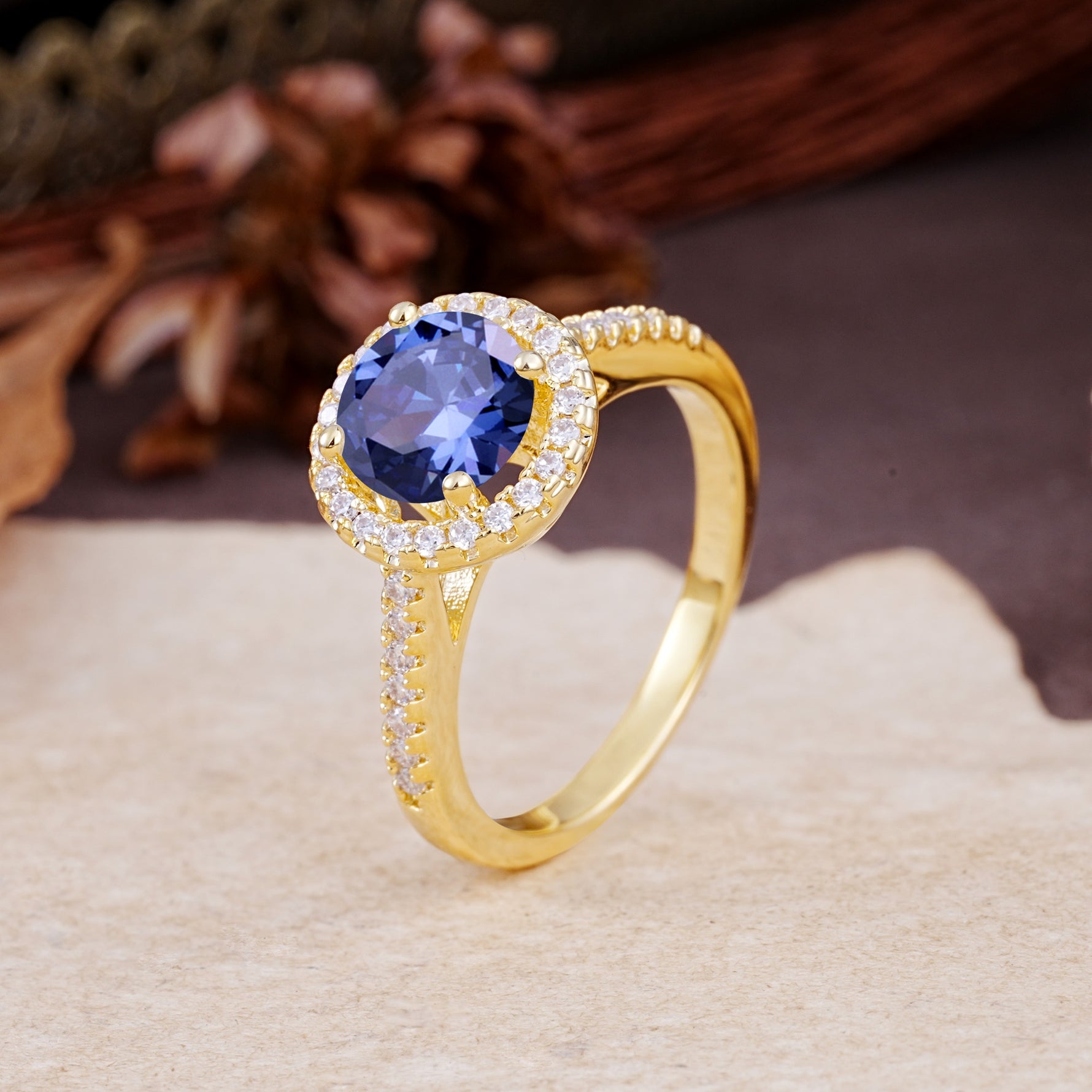 Luxurious, Vintage, and Dazzling 4-Prong Round-Cut Tanzanite Engagement Ring - Additional view