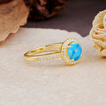 Luxurious, Vintage, and Dazzling 4-Prong Round-Cut Turquoise Engagement Ring - Additional view