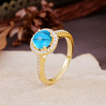 Luxurious, Vintage, and Dazzling 4-Prong Round-Cut Turquoise Engagement Ring - Additional view