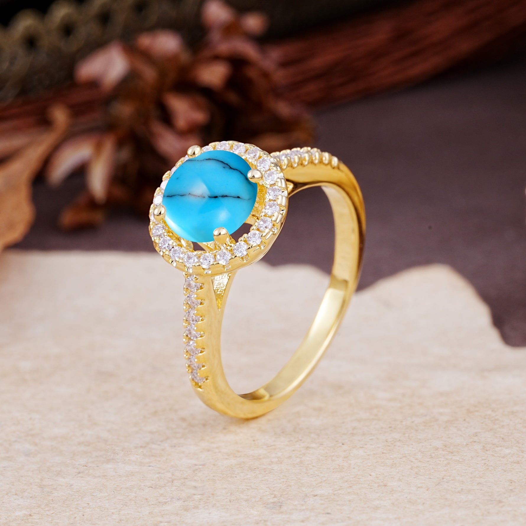 Luxurious, Vintage, and Dazzling 4-Prong Round-Cut Turquoise Engagement Ring - Additional view