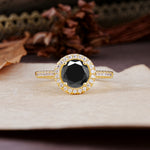 Luxurious, Vintage, and Dazzling 4-Prong Round-Cut Black Onyx Engagement Ring - Additional view