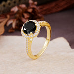 Luxurious, Vintage, and Dazzling 4-Prong Round-Cut Black Onyx Engagement Ring - Additional view