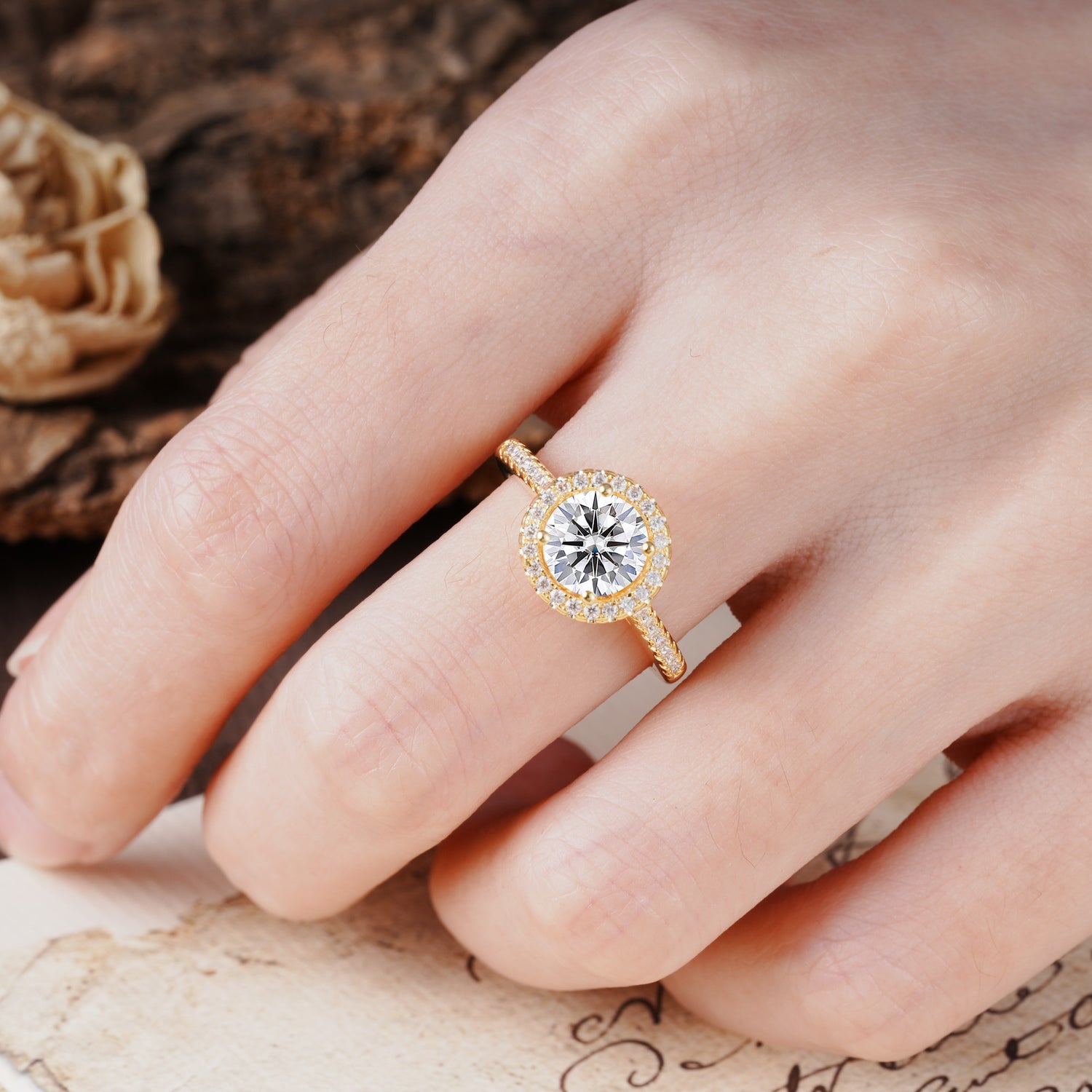 Luxurious, Vintage, and Dazzling 4-Prong Round-Cut Lab Diamond Engagement Ring - Additional view