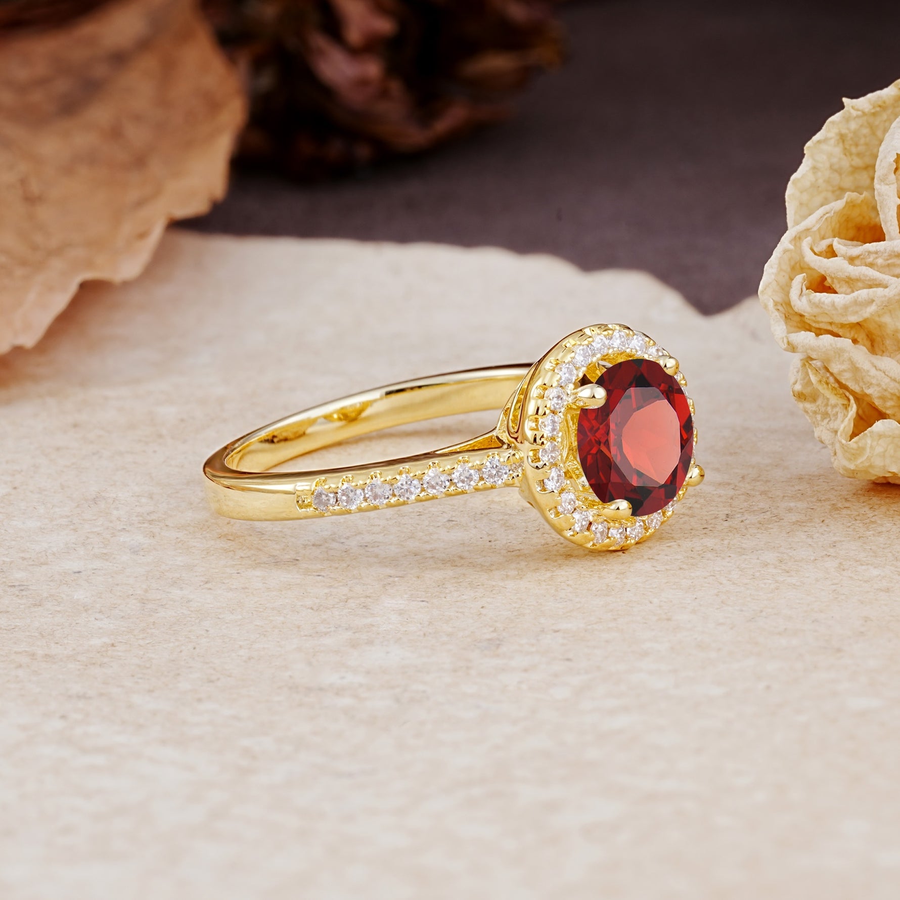 Luxurious, Vintage, and Dazzling 4-Prong Round-Cut Garnet Engagement Ring - Additional view
