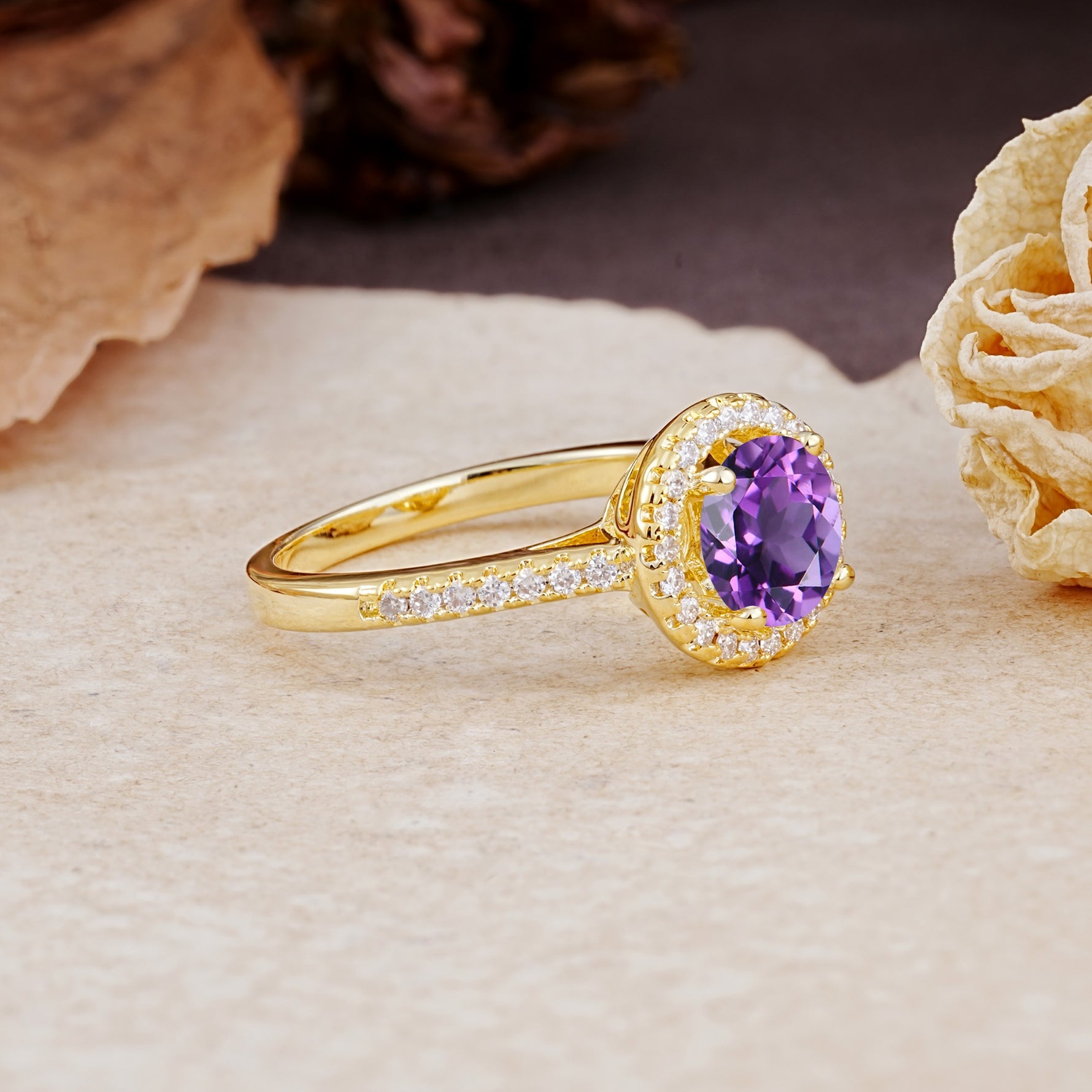 Luxurious, Vintage, and Dazzling 4-Prong Round-Cut Amethyst Engagement Ring - Additional view
