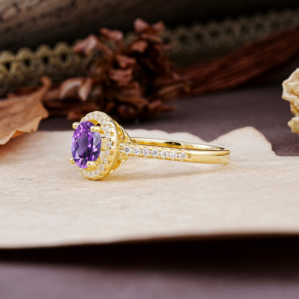 Luxurious, Vintage, and Dazzling 4-Prong Round-Cut Amethyst Engagement Ring - Additional view