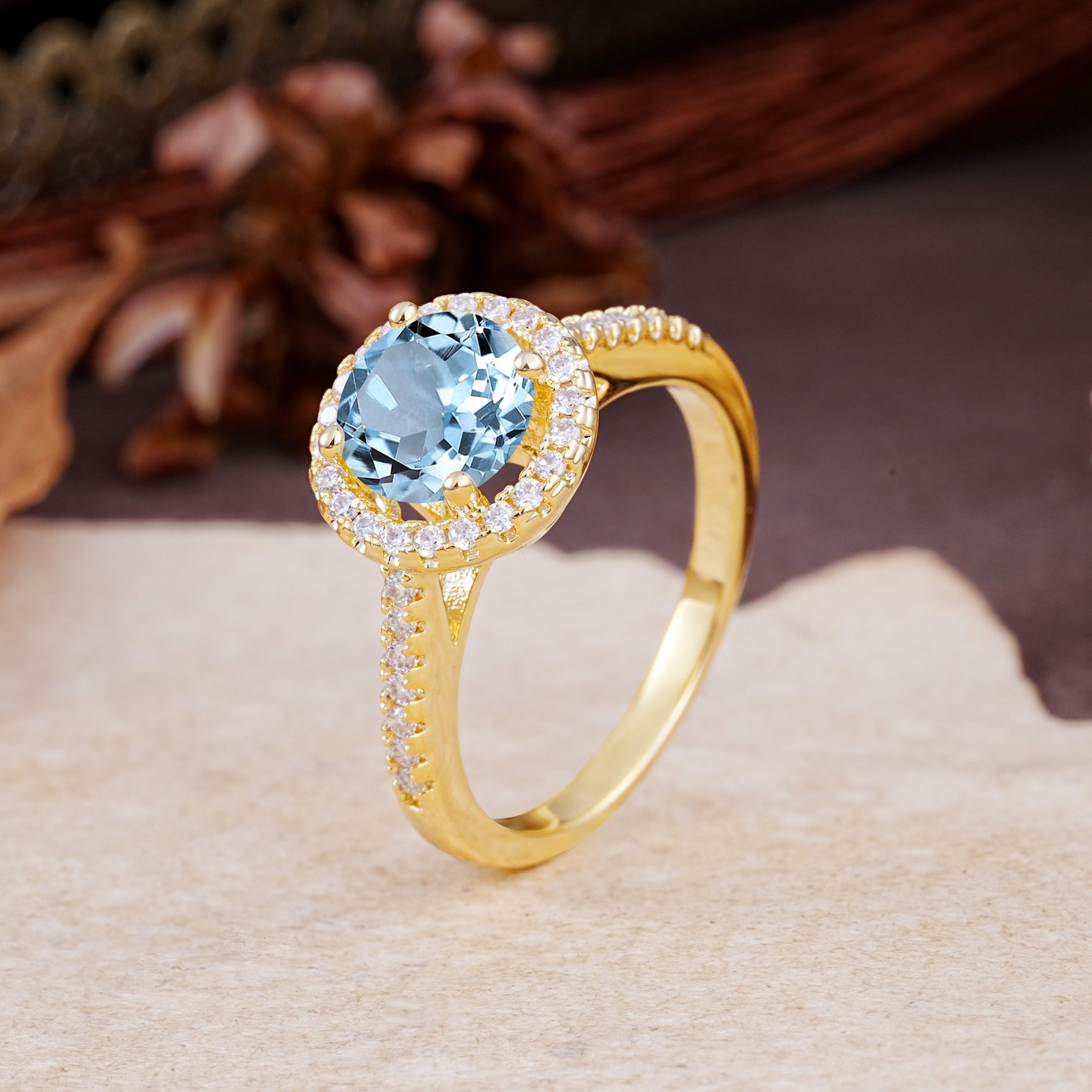 Luxurious, Vintage, and Dazzling 4-Prong Round-Cut Aquamarine Engagement Ring - Additional view