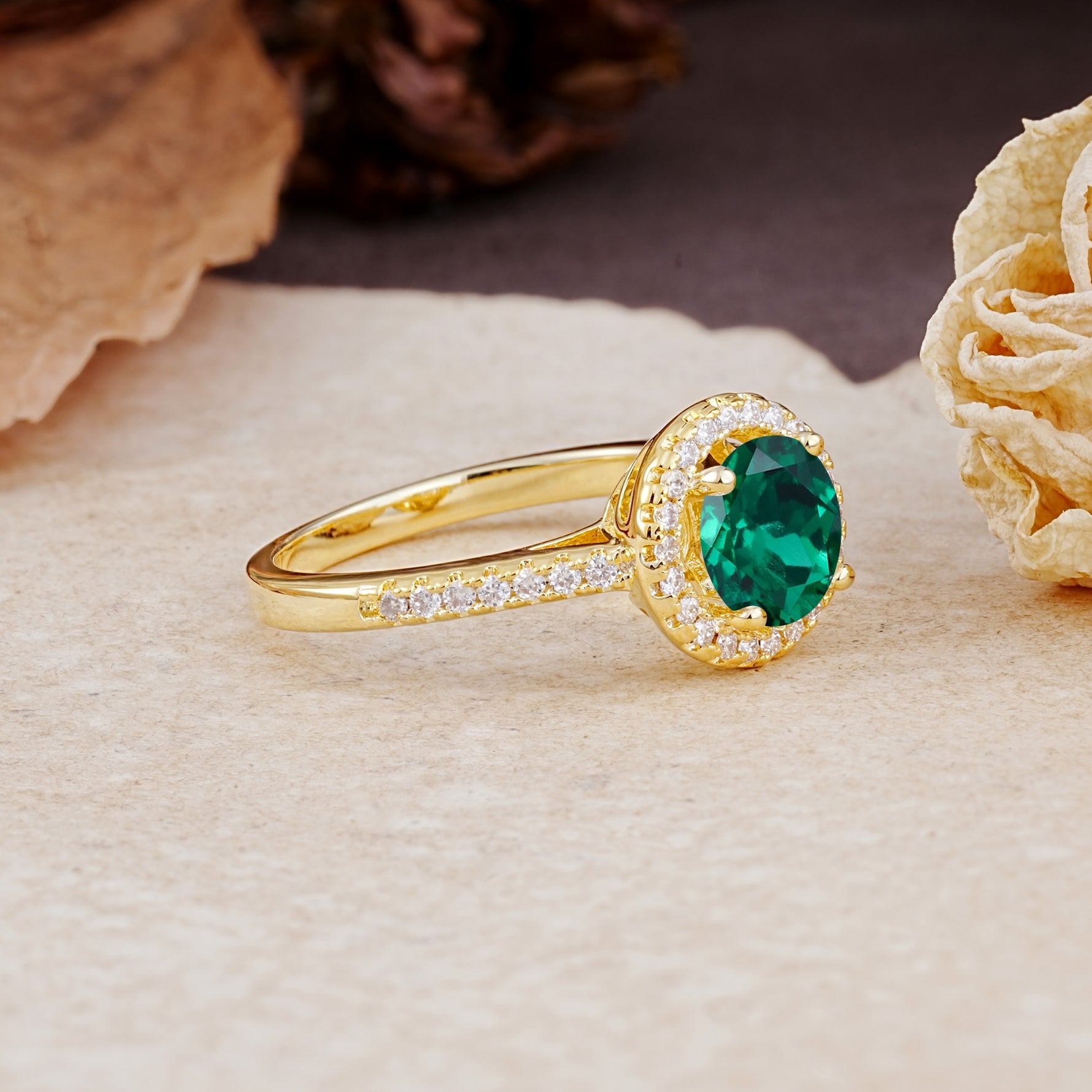Luxurious, Vintage, and Dazzling 4-Prong Round-Cut Emerald Engagement Ring - Additional view
