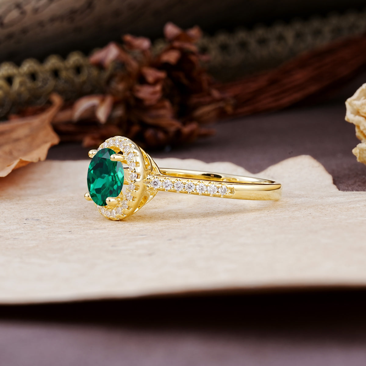 Luxurious, Vintage, and Dazzling 4-Prong Round-Cut Emerald Engagement Ring - Additional view