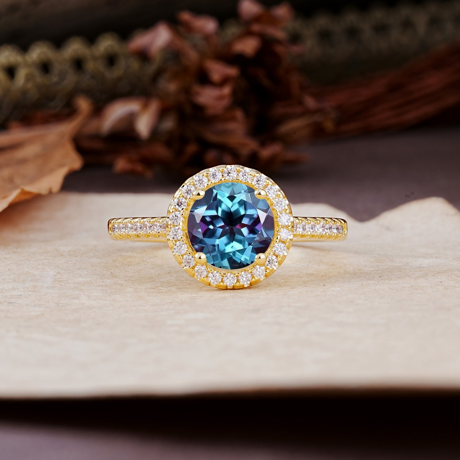 Luxurious, Vintage, and Dazzling 4-Prong Round-Cut Alexandrite Engagement Ring - Additional view