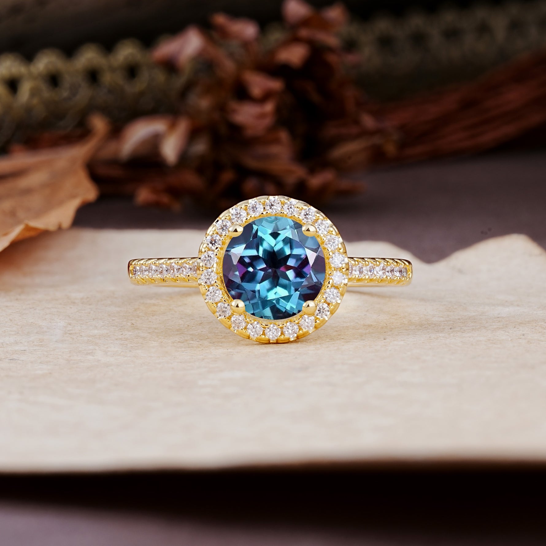 Luxurious, Vintage, and Dazzling 4-Prong Round-Cut Alexandrite Engagement Ring - Additional view
