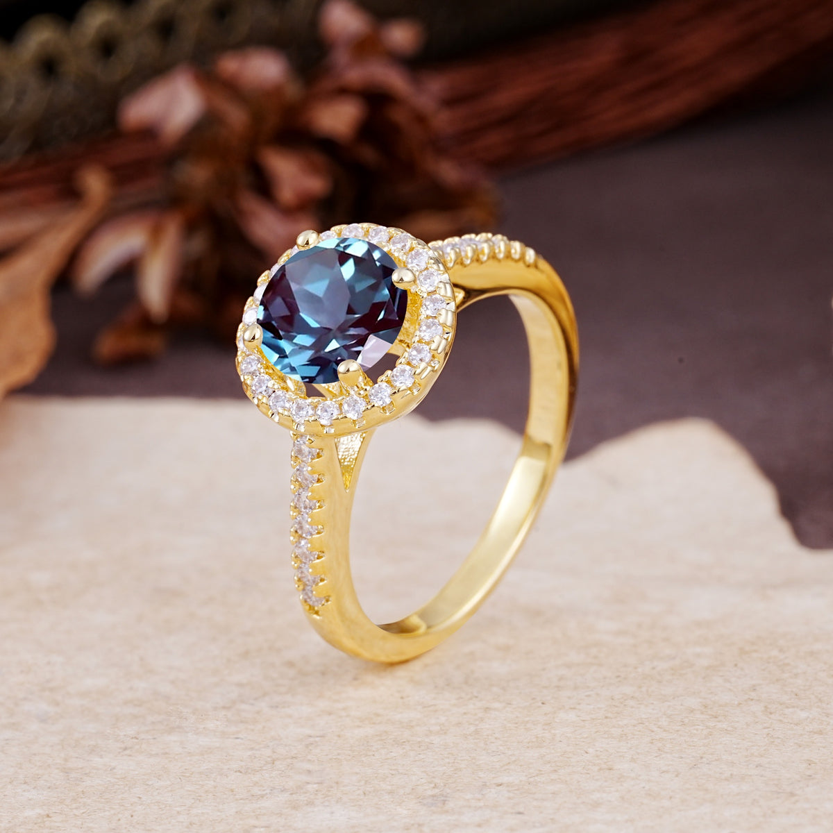 Luxurious, Vintage, and Dazzling 4-Prong Round-Cut Alexandrite Engagement Ring - Additional view