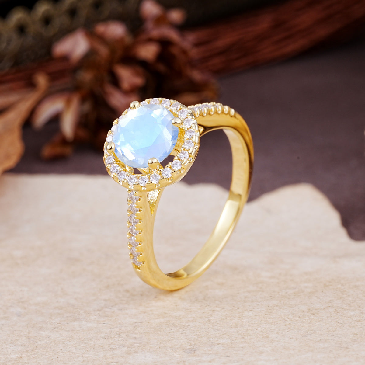 Luxurious, Vintage, and Dazzling 4-Prong Round-Cut Moonstone Engagement Ring - Additional view
