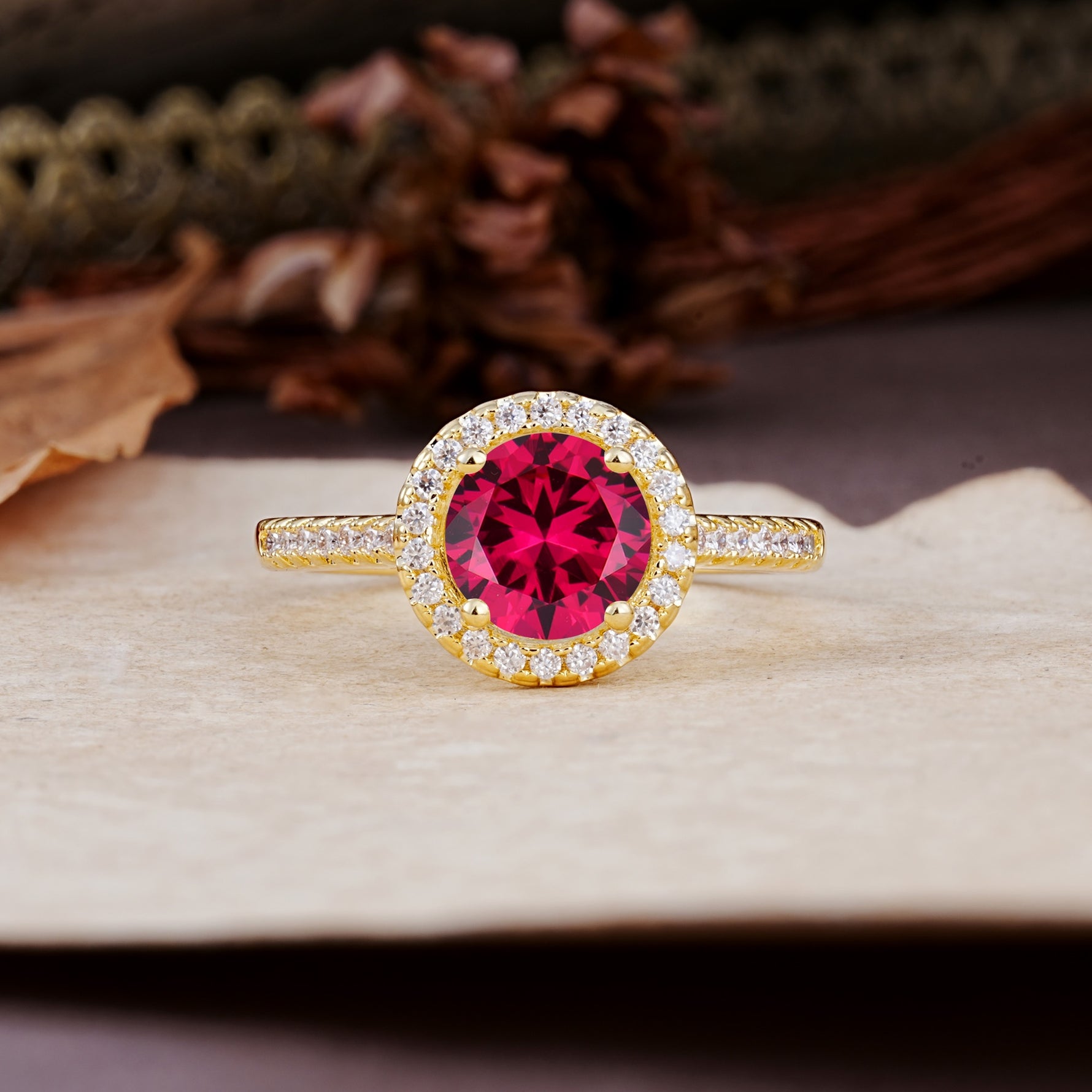 Luxurious, Vintage, and Dazzling 4-Prong Round-Cut Ruby Engagement Ring - Additional view