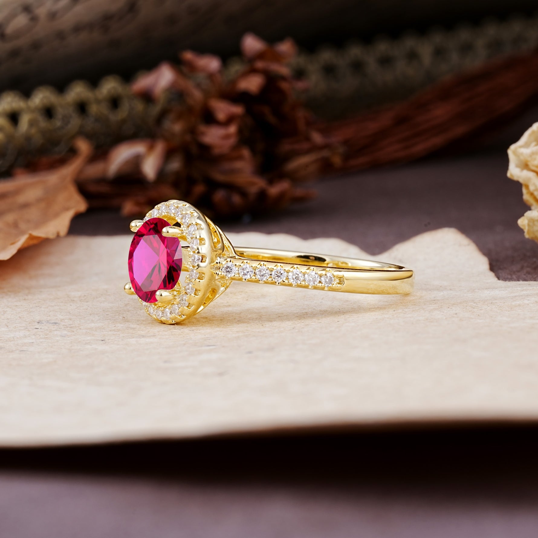 Luxurious, Vintage, and Dazzling 4-Prong Round-Cut Ruby Engagement Ring - Additional view