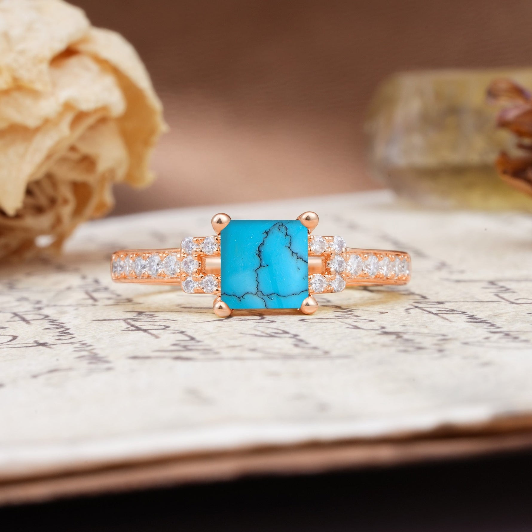 Classic Marquise Turquoise Alternating Stacking Wedding Band - Additional view
