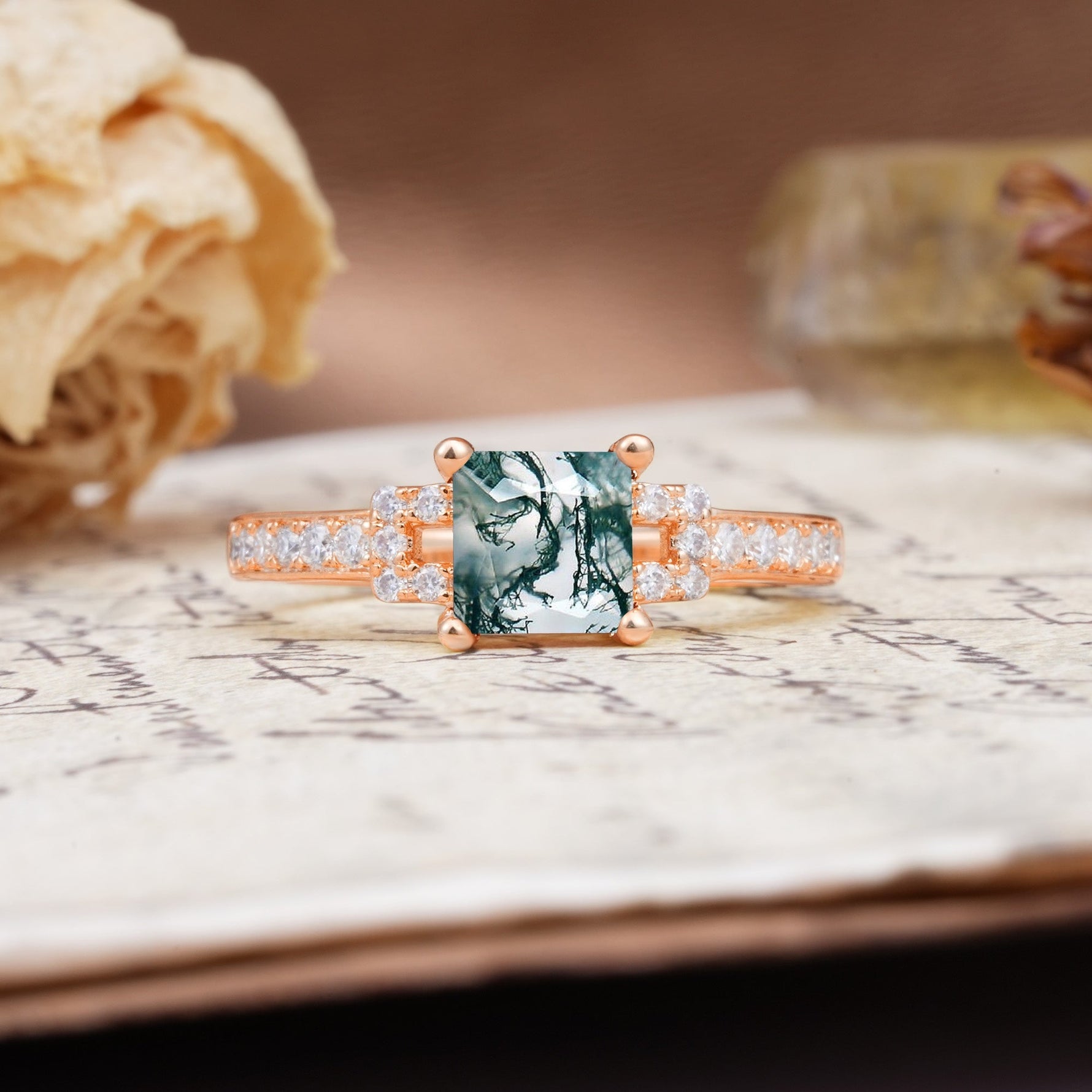 Classic Marquise Moss Agate Alternating Stacking Wedding Band - Additional view