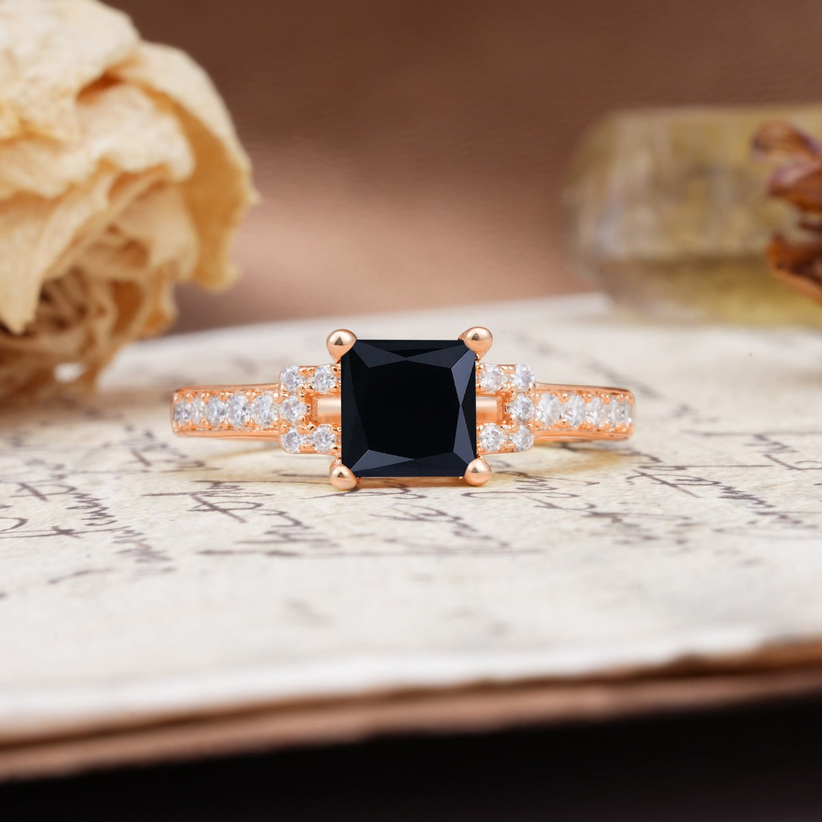 Classic Marquise Black Onyx Alternating Stacking Wedding Band - Additional view