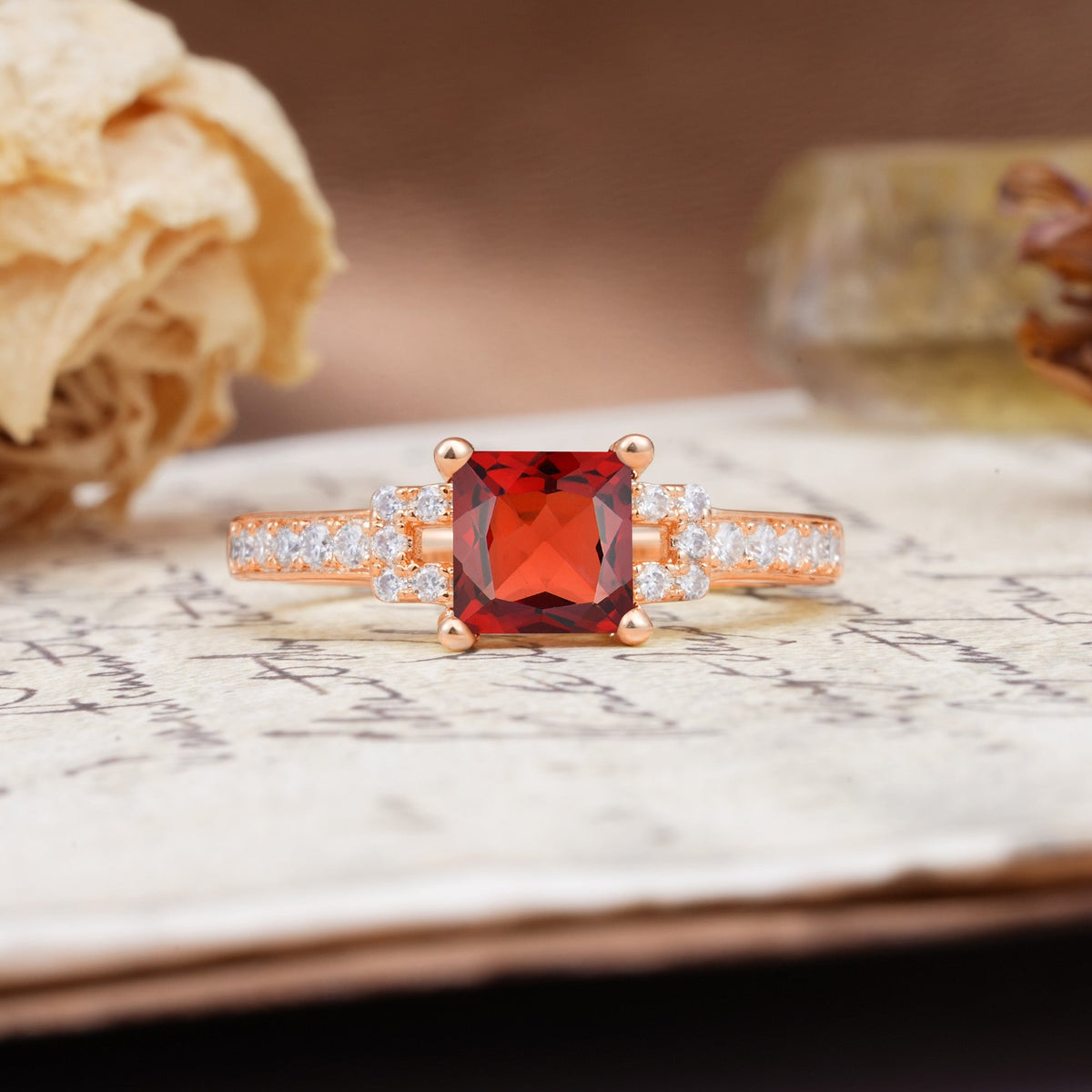 Classic Marquise Garnet Alternating Stacking Wedding Band - Additional view