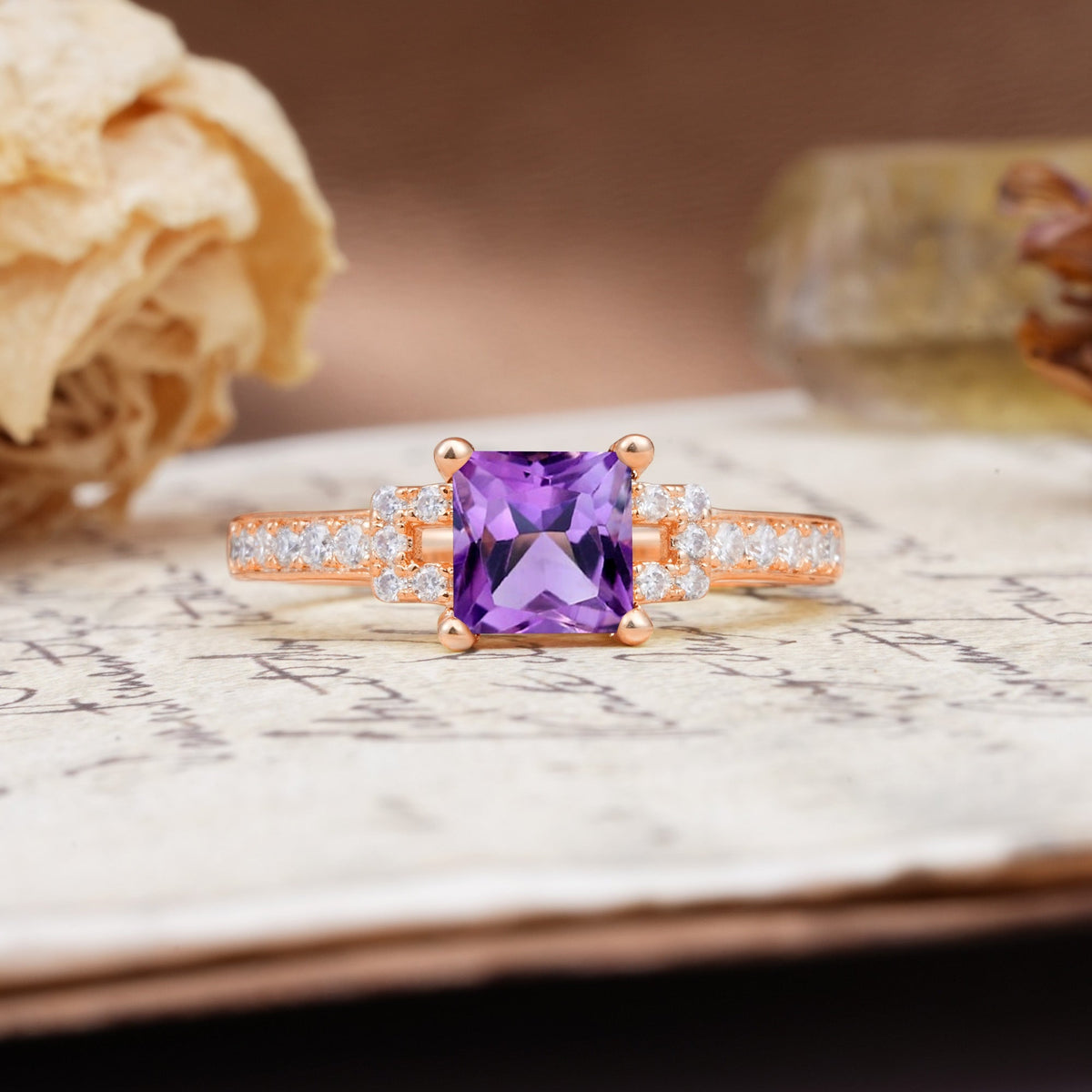 Classic Marquise Amethyst Alternating Stacking Wedding Band - Additional view