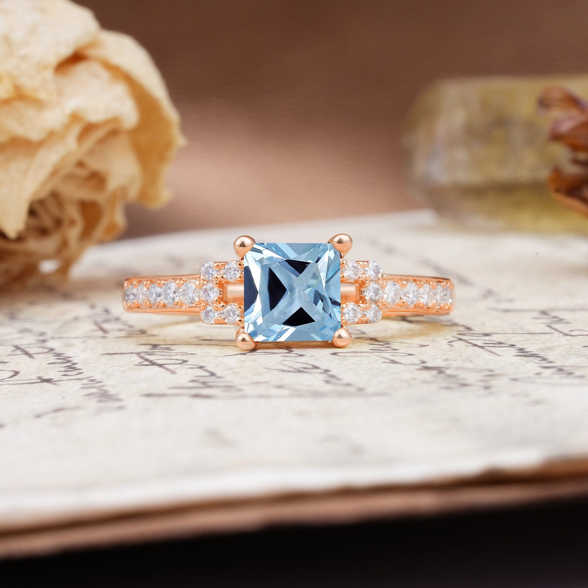 Classic Marquise Aquamarine Alternating Stacking Wedding Band - Additional view