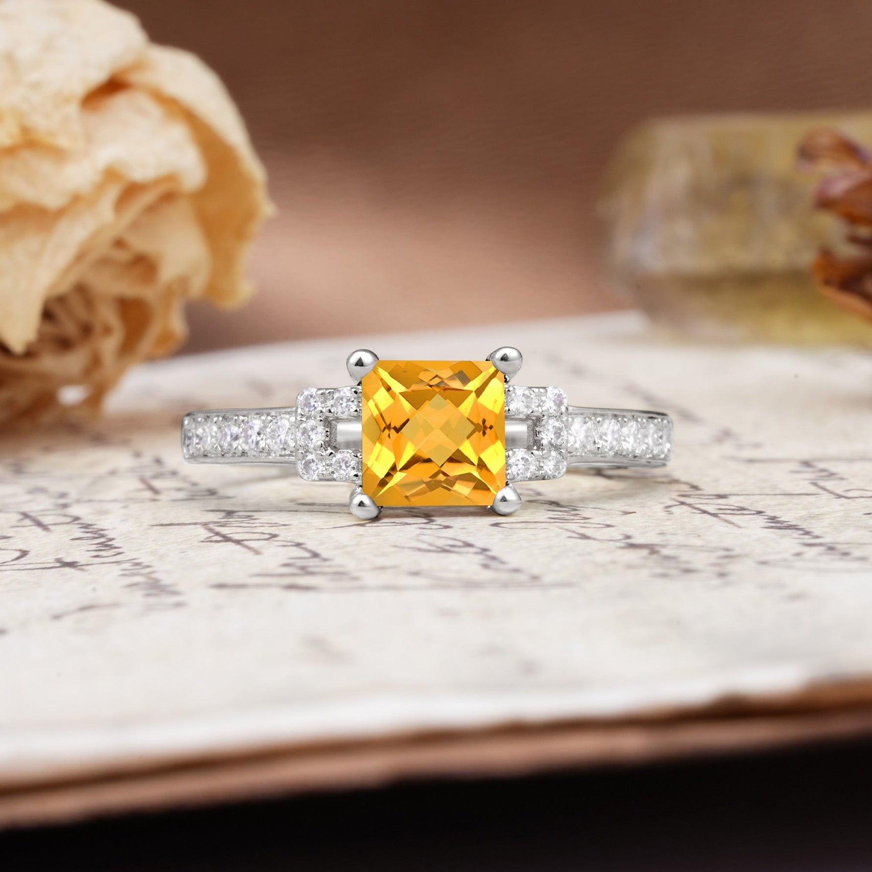 Classic Marquise Citrine Alternating Stacking Wedding Band - Additional view