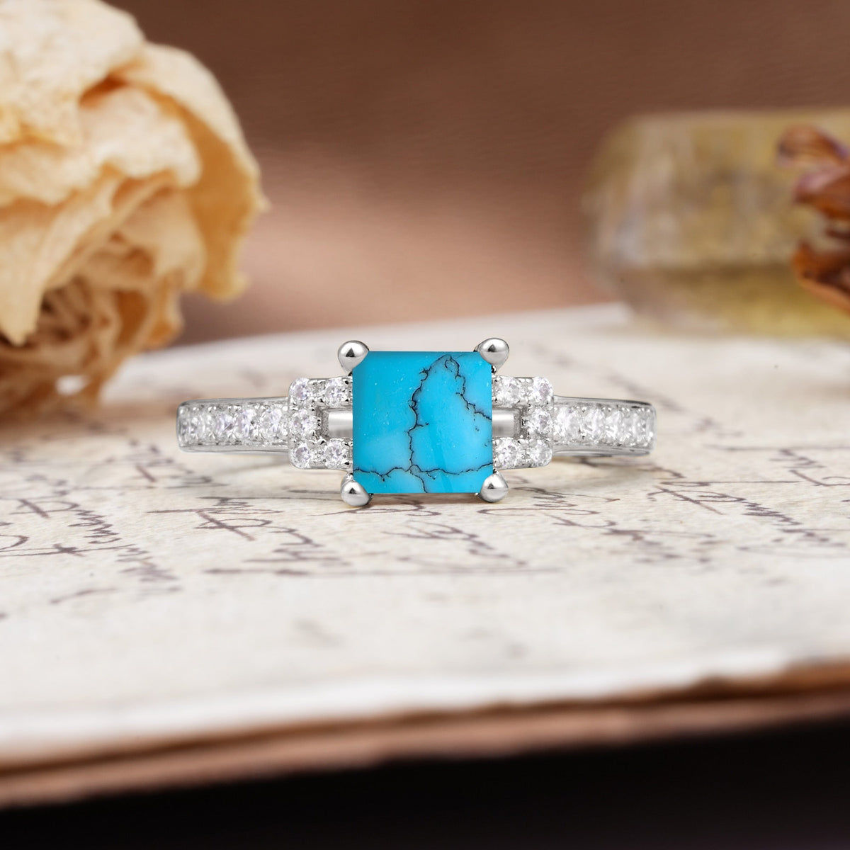 Classic Marquise Turquoise Alternating Stacking Wedding Band - Additional view