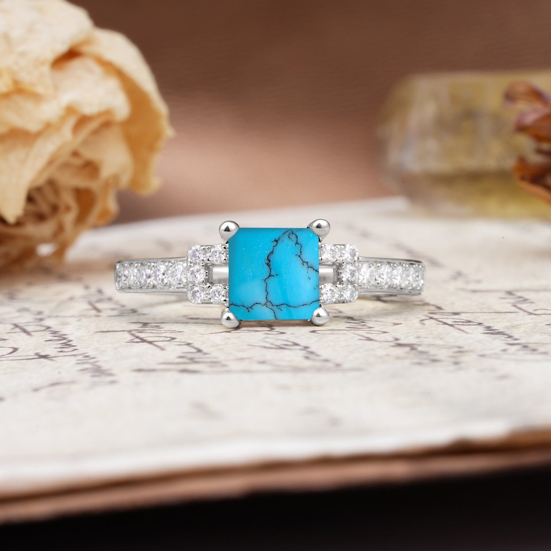 Classic Marquise Turquoise Alternating Stacking Wedding Band - Additional view