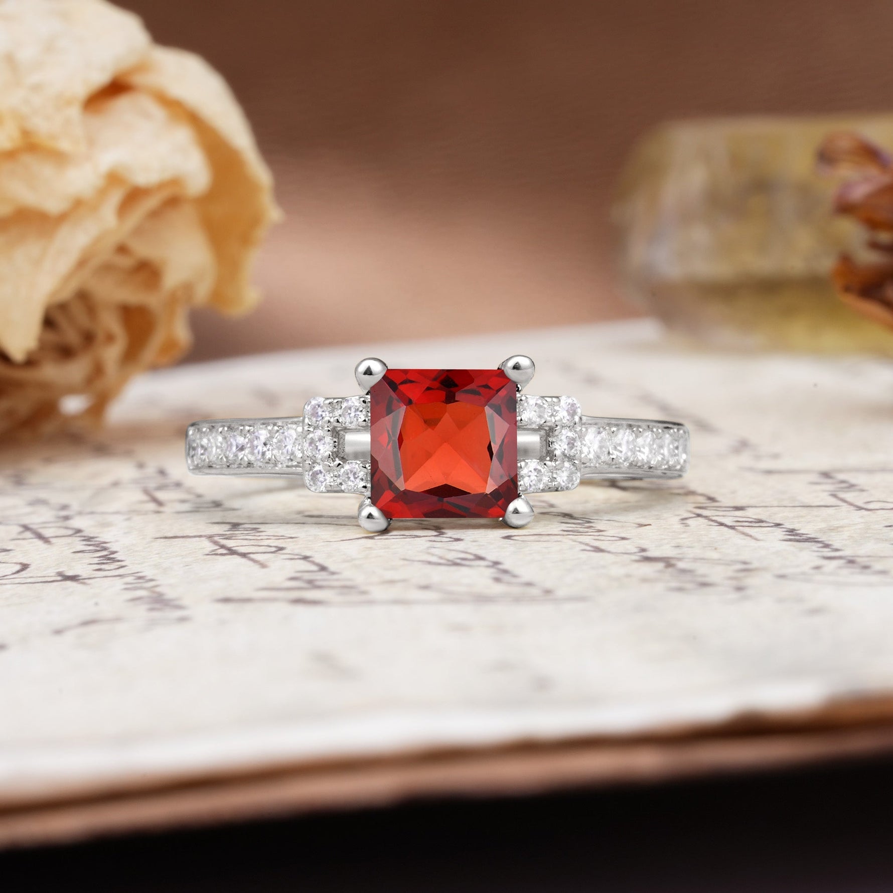 Classic Marquise Garnet Alternating Stacking Wedding Band - Additional view