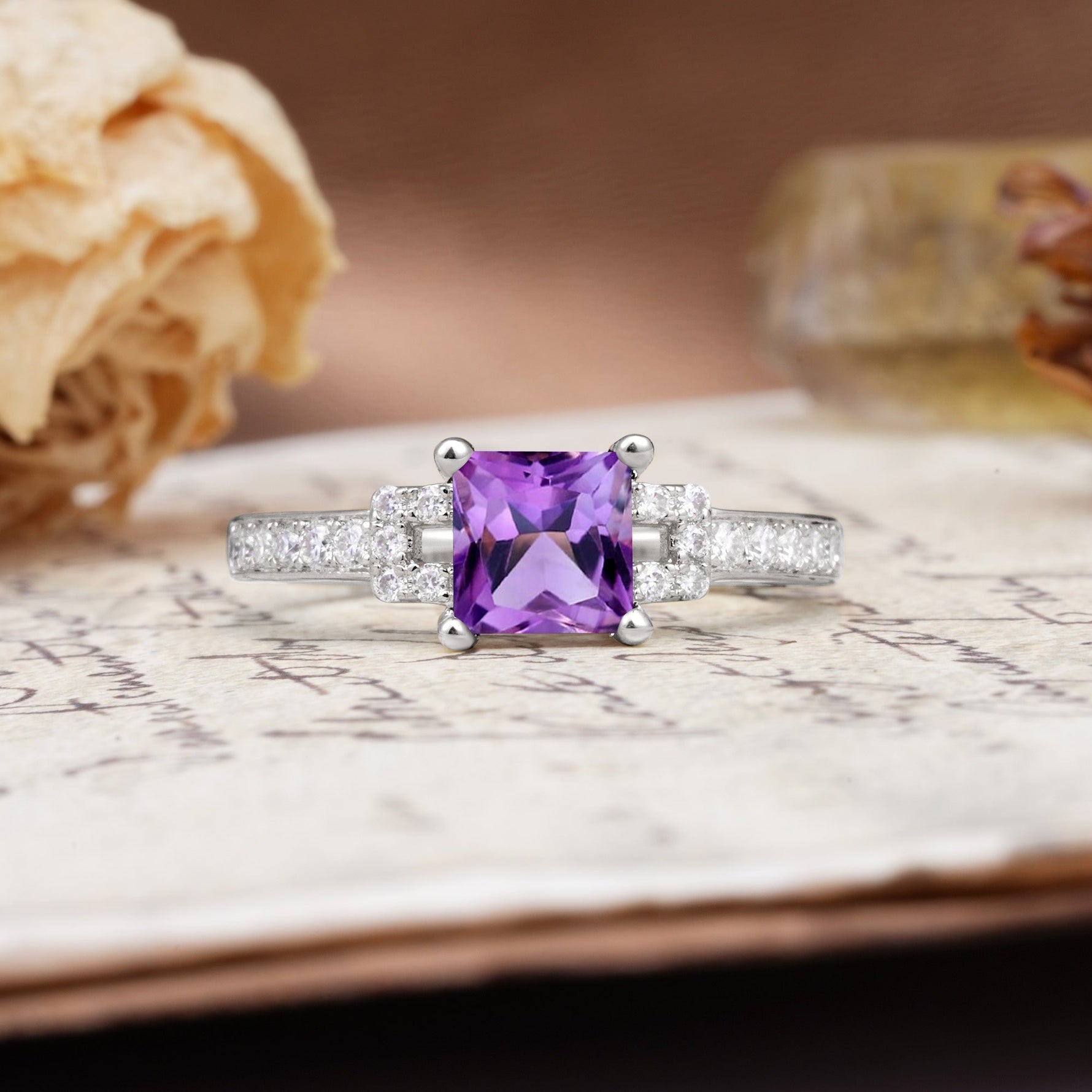 Classic Marquise Amethyst Alternating Stacking Wedding Band - Additional view