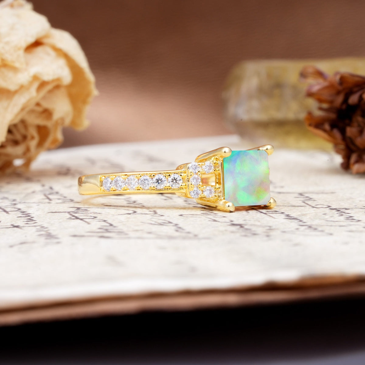 Classic Marquise Fire Opal Alternating Stacking Wedding Band - Additional view