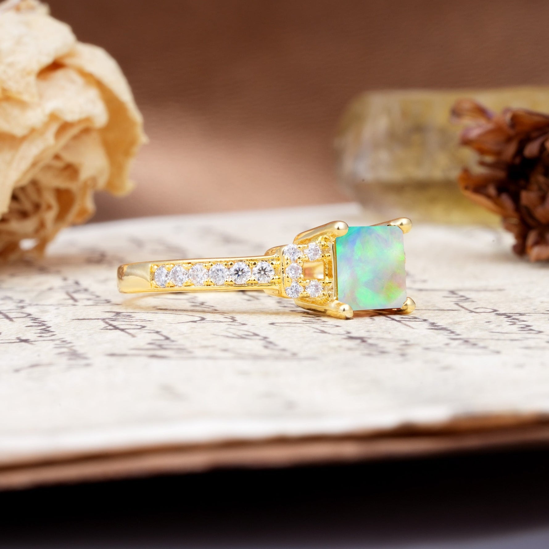 Classic Marquise Fire Opal Alternating Stacking Wedding Band - Additional view