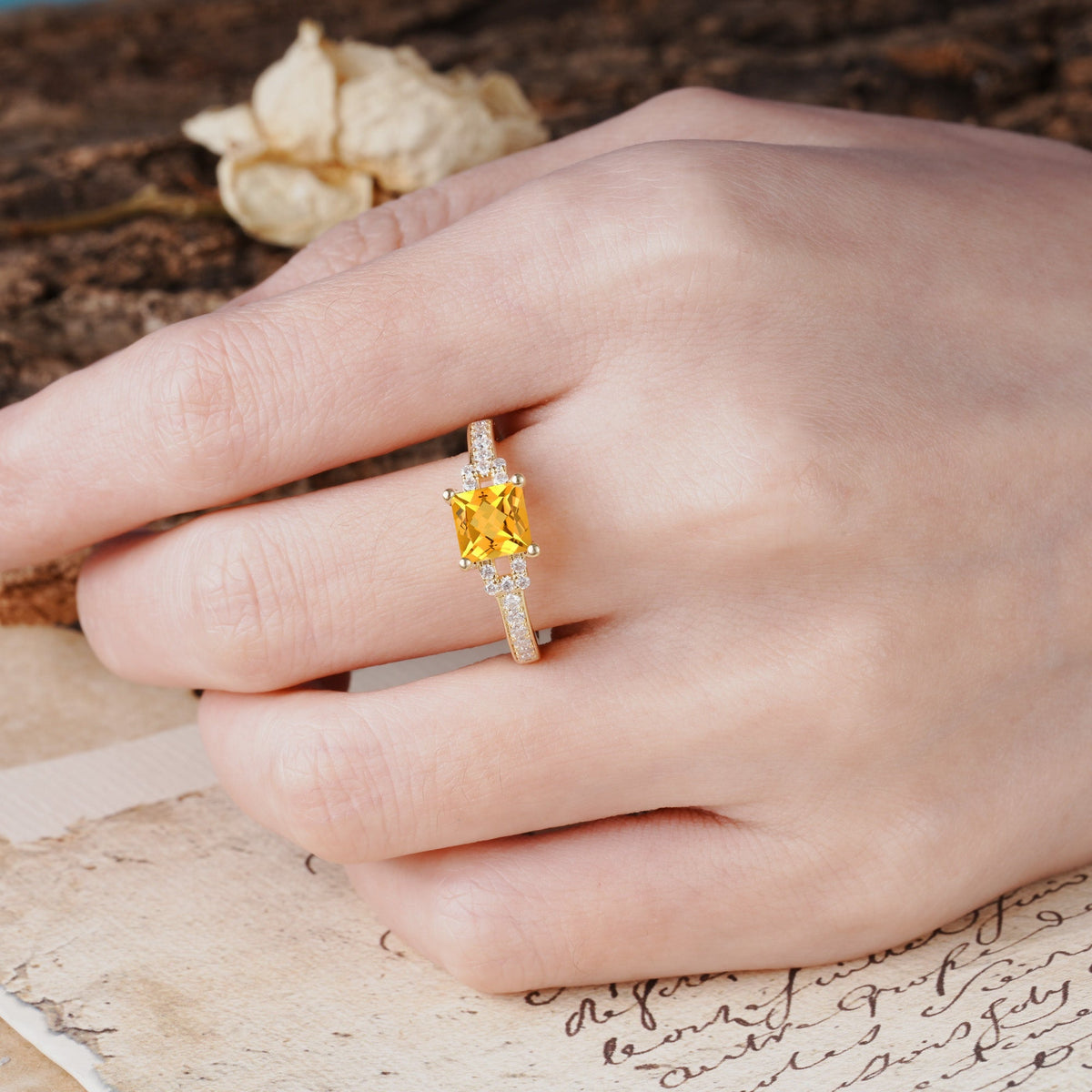 Classic Marquise Citrine Alternating Stacking Wedding Band - Additional view