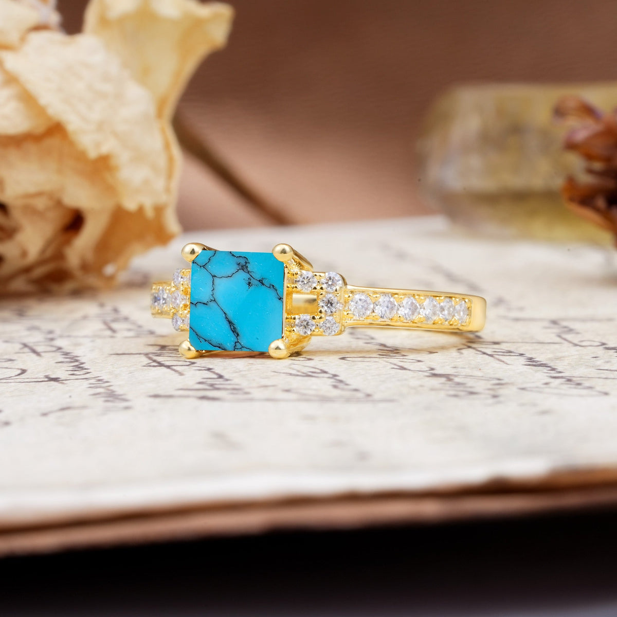 Classic Marquise Turquoise Alternating Stacking Wedding Band - Additional view