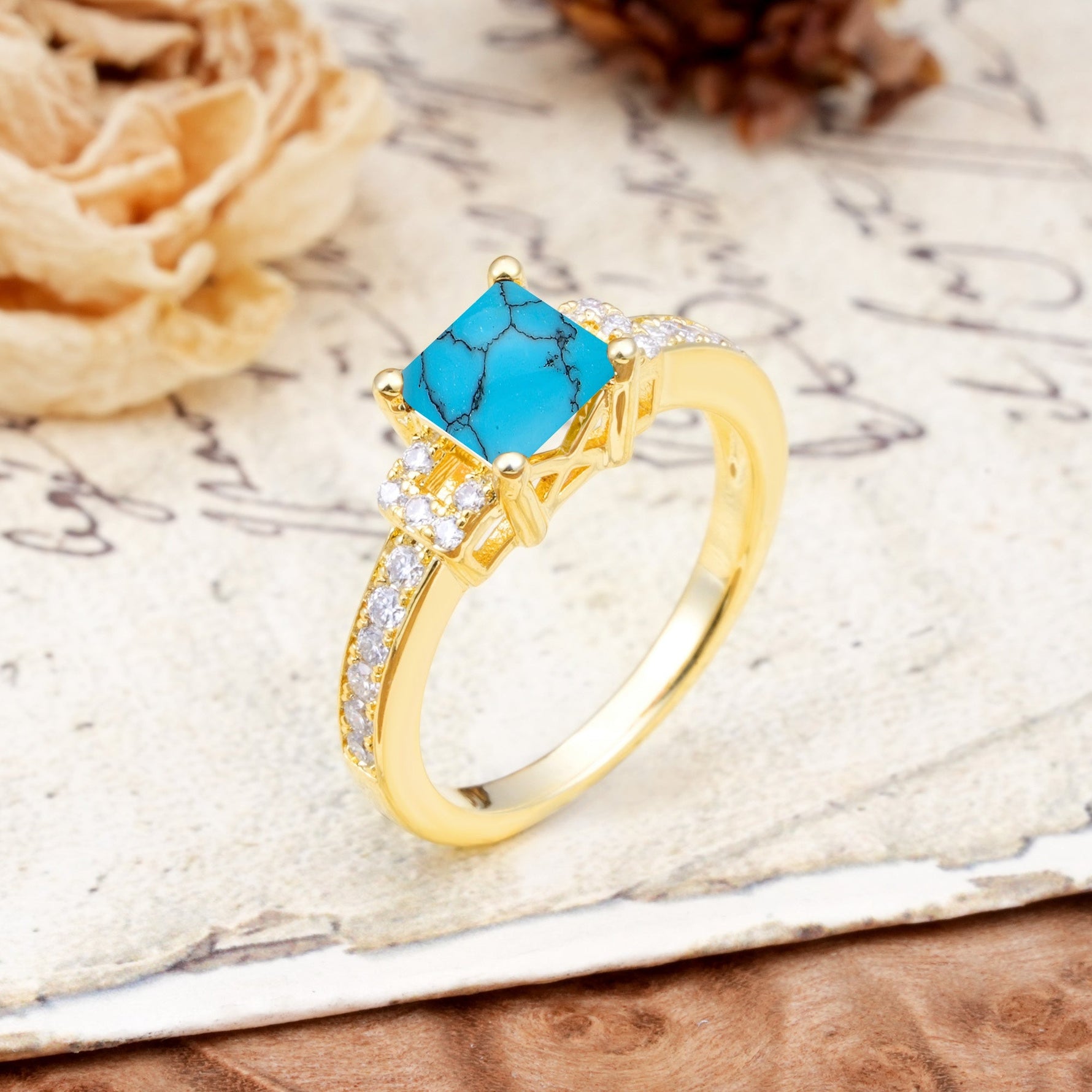 Classic Marquise Turquoise Alternating Stacking Wedding Band - Additional view