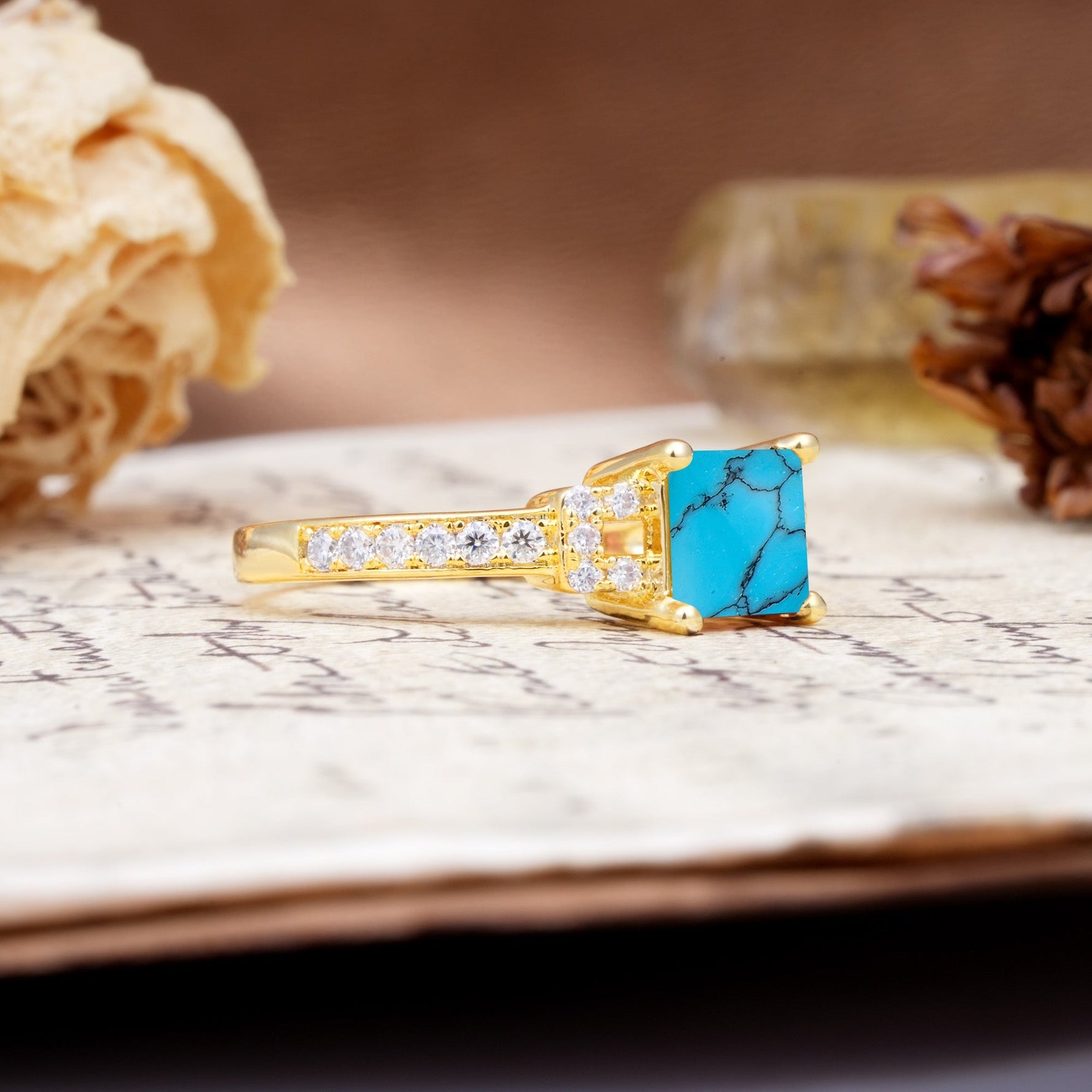 Classic Marquise Turquoise Alternating Stacking Wedding Band - Additional view
